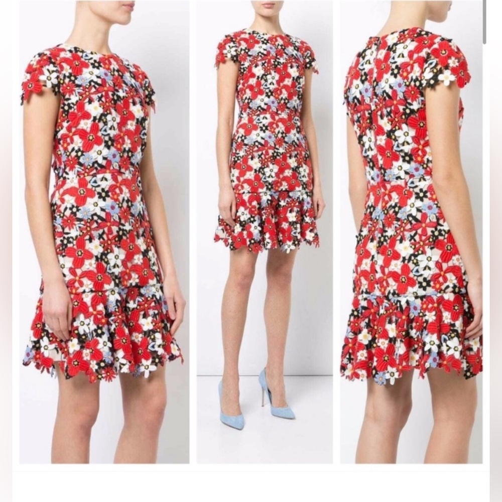 Alice + Olivia Red and Black Floral Midi Dress